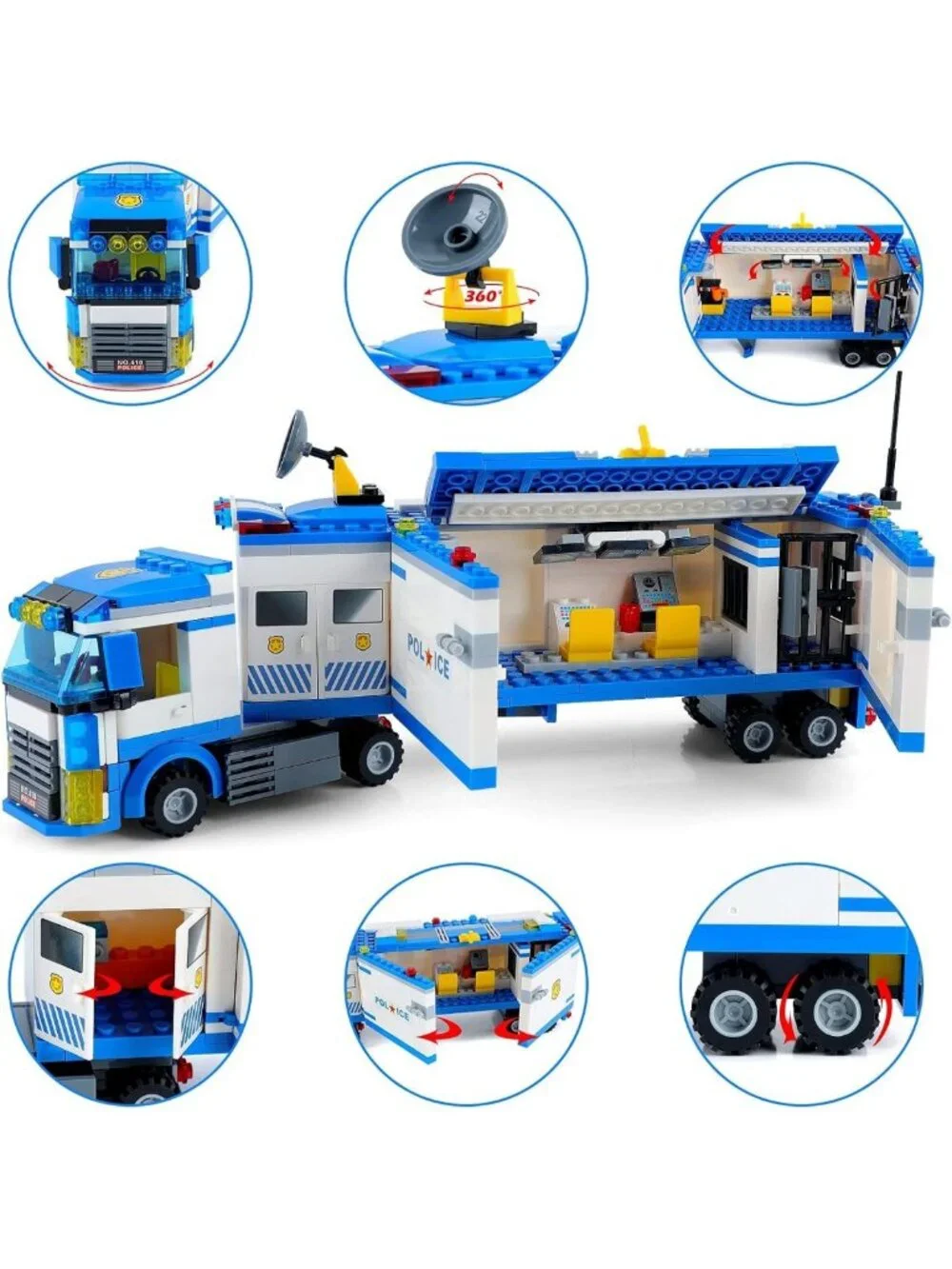 Mobile Command Center Truck Building Blocks Set - Police Unit with Prison & Cop